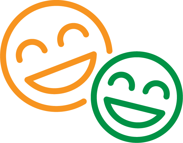 Two smiling faces at an angle logo